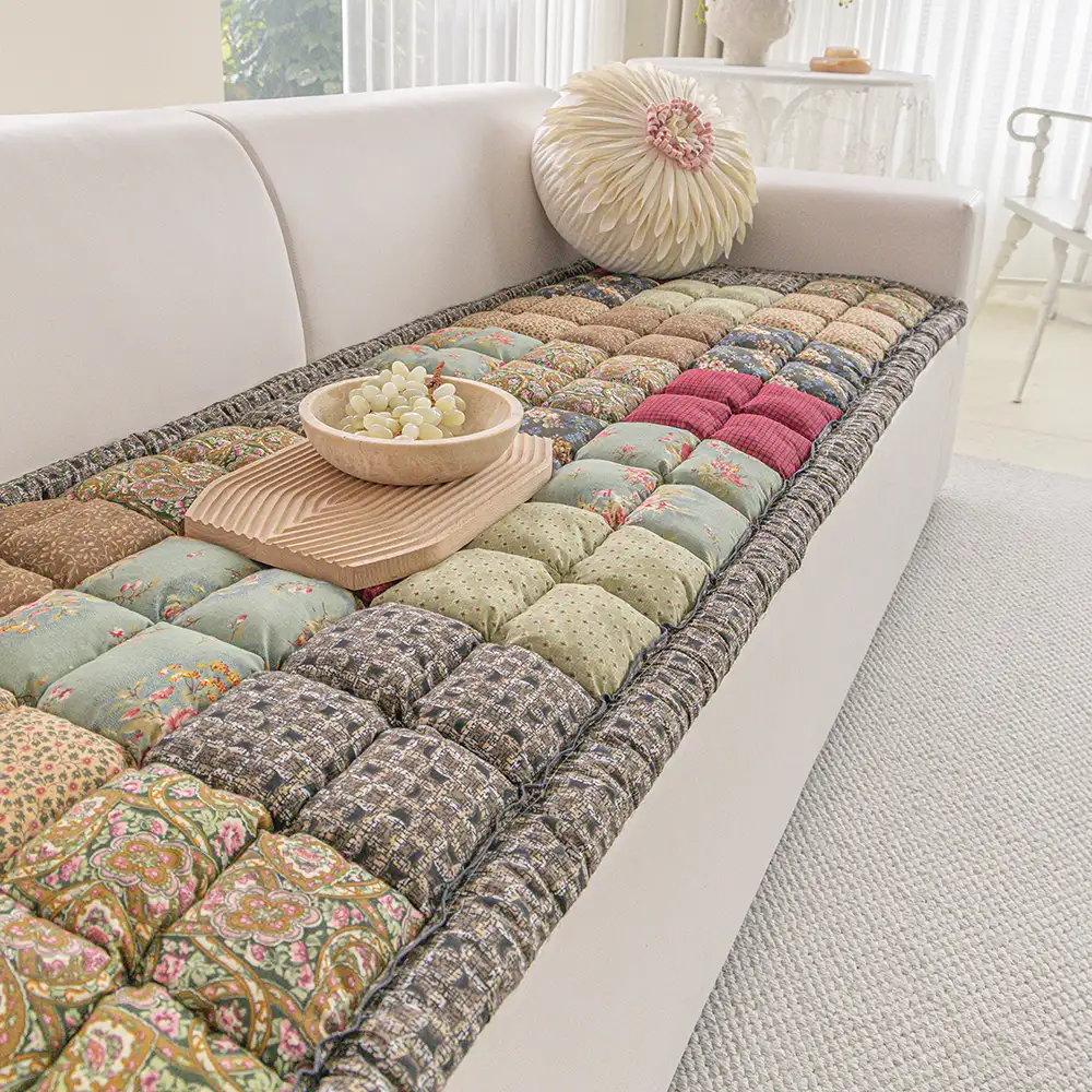 Handmade Vintage Floral Soft Stuffed Pet Mat Non-Slip Couch Cover - Image 2