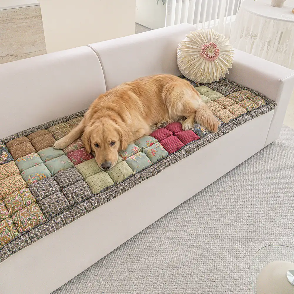 Handmade Vintage Floral Soft Stuffed Pet Mat Non-Slip Couch Cover - Image 3