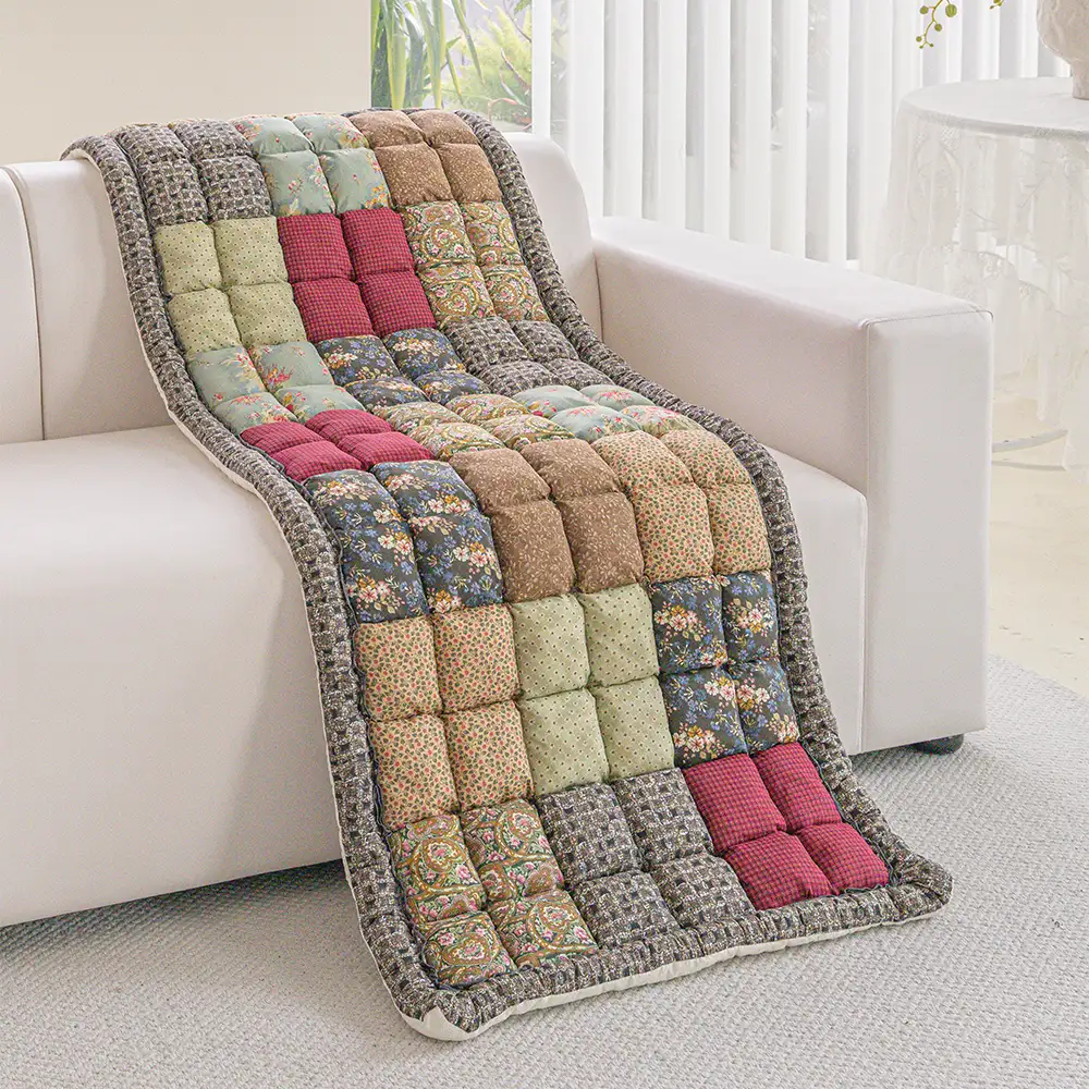 Handmade Vintage Floral Soft Stuffed Pet Mat Non-Slip Couch Cover - Image 4