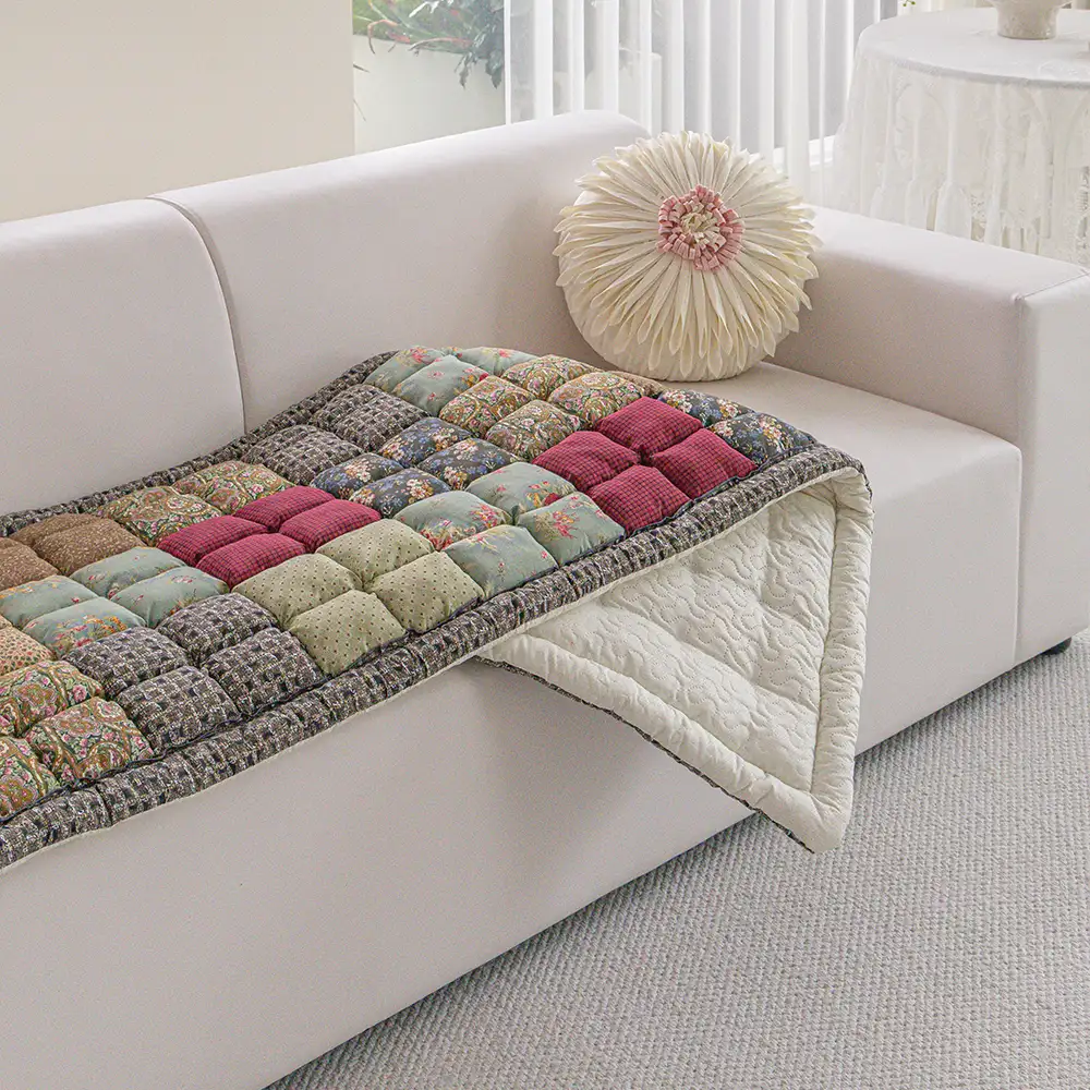 Handmade Vintage Floral Soft Stuffed Pet Mat Non-Slip Couch Cover - Image 6