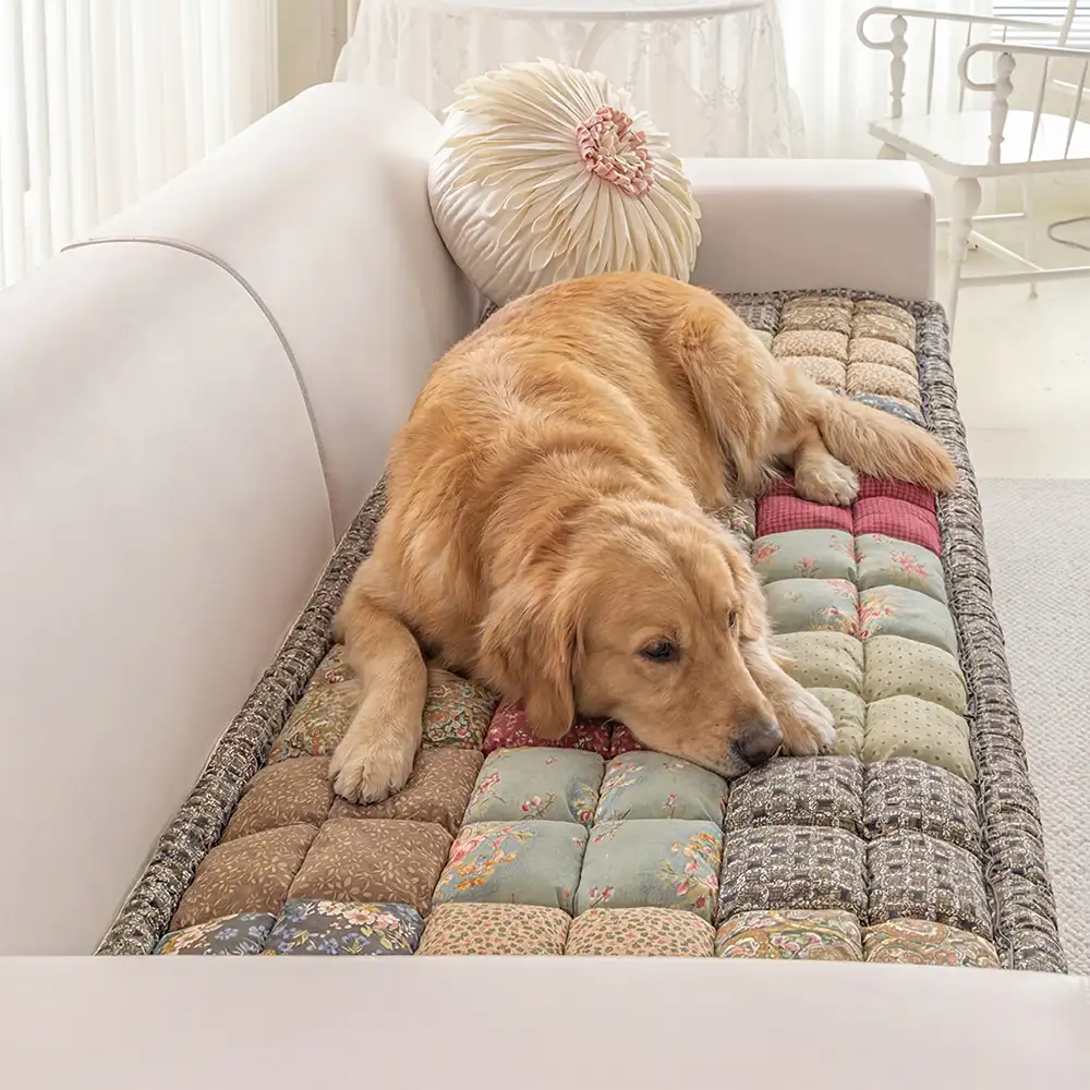 Handmade Vintage Floral Soft Stuffed Pet Mat Non-Slip Couch Cover - Image 7