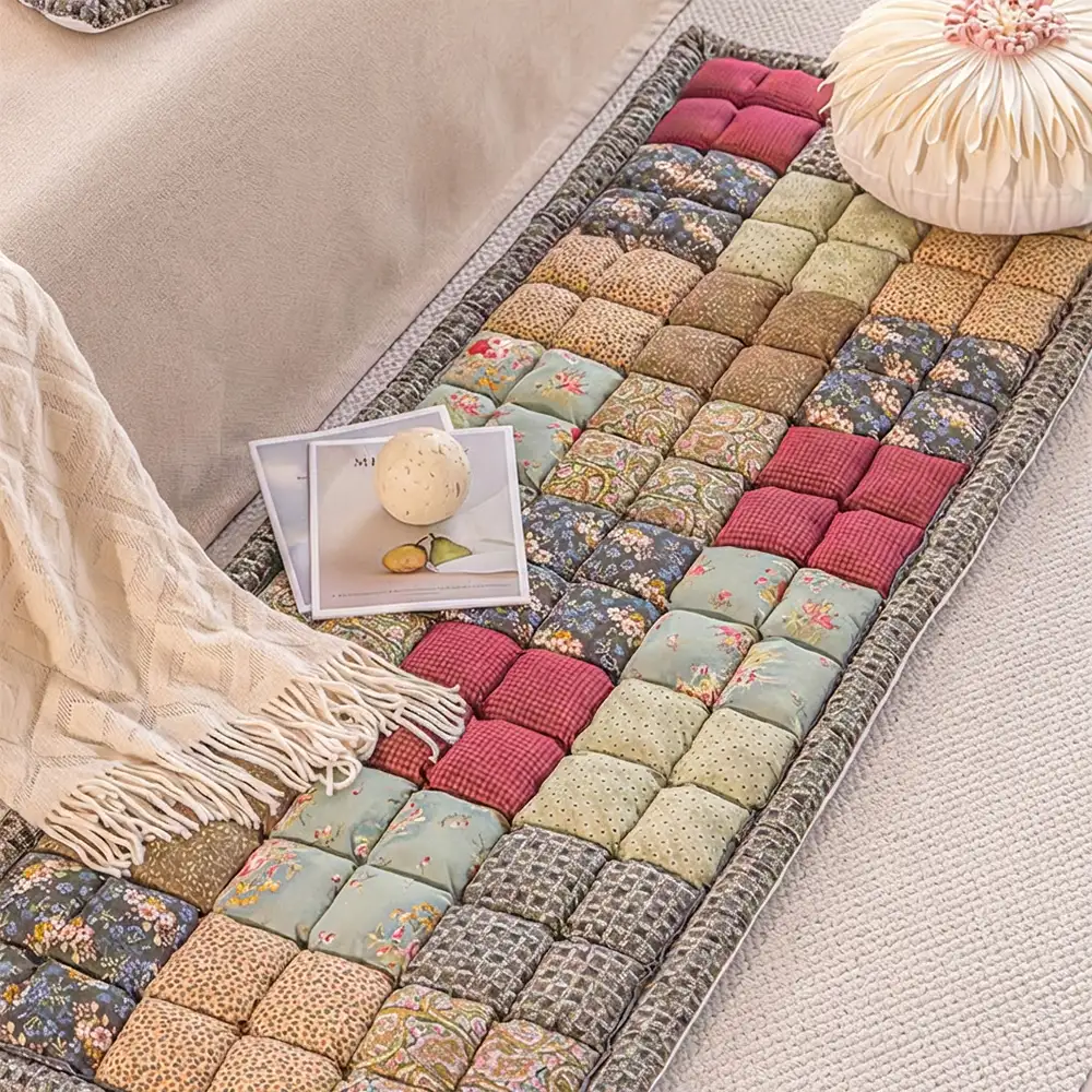 Handmade Vintage Floral Soft Stuffed Pet Mat Non-Slip Couch Cover - Image 9