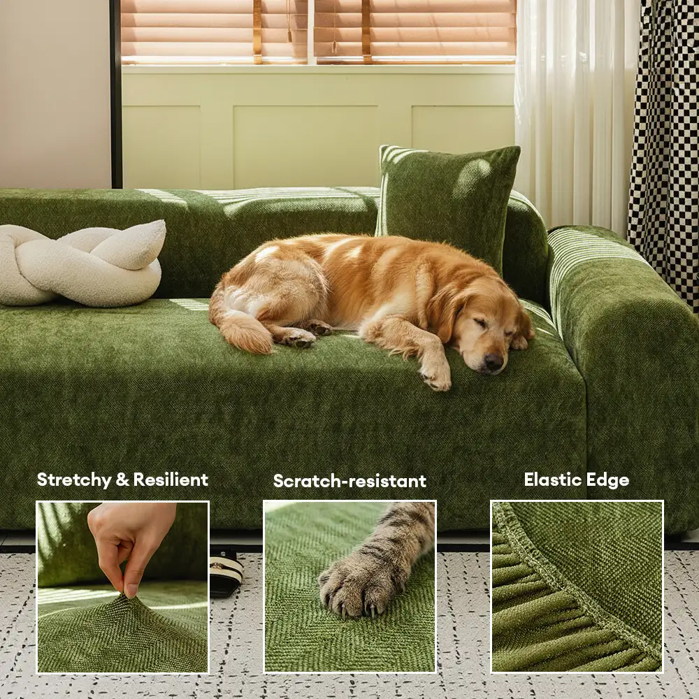 Herringbone Full Coverage Comfortable Scratch-Resistant ArmChair Sofa Protection Couch Cover - Image 6
