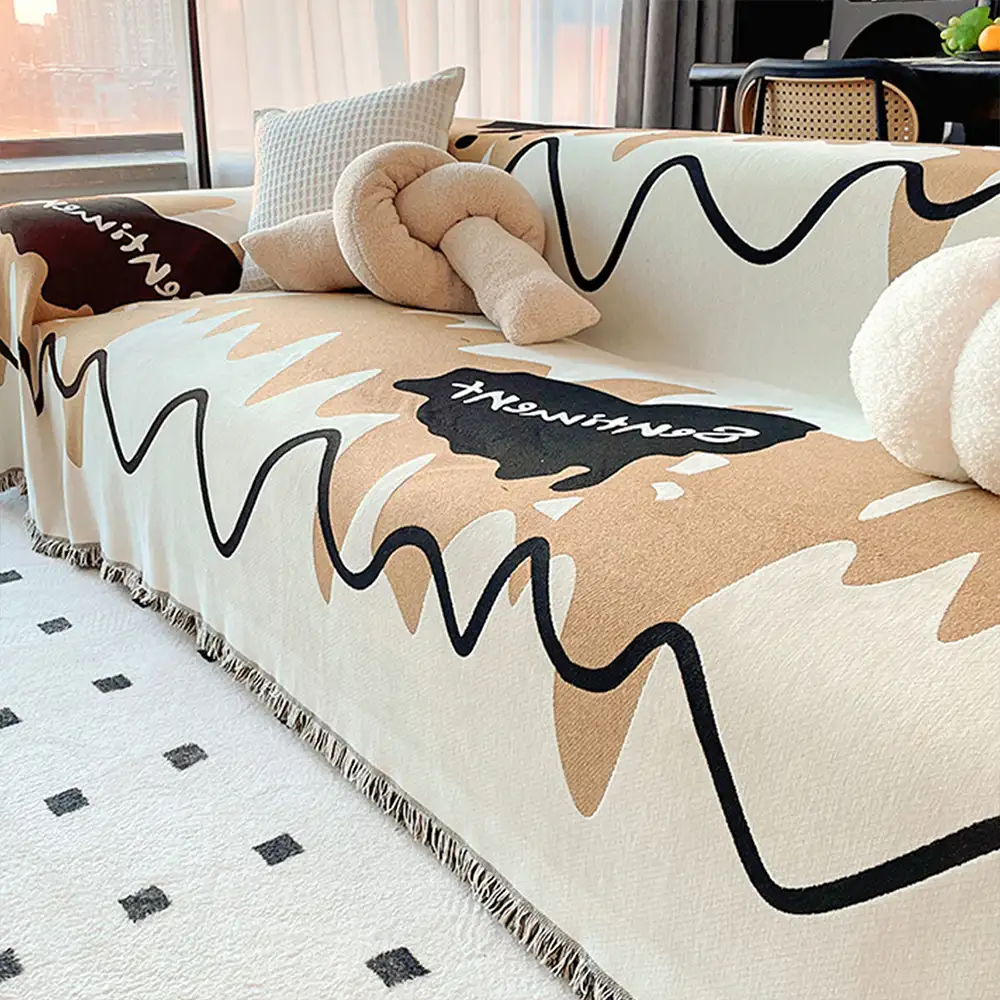 Ice Cream Wavy Chenille Scratch-Resistant Sofa Blanket Couch Cover - Image 2