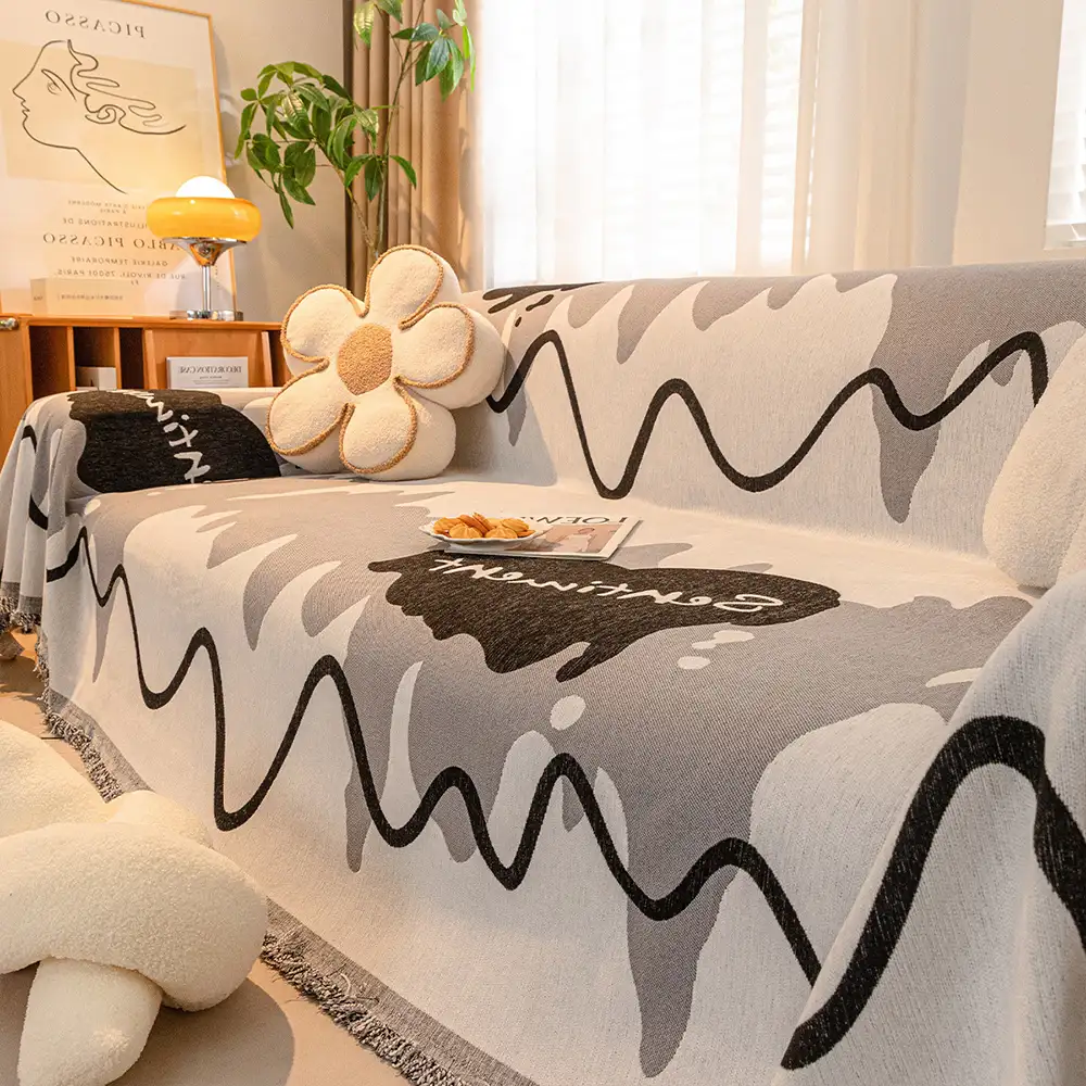 Ice Cream Wavy Chenille Scratch-Resistant Sofa Blanket Couch Cover - Image 3