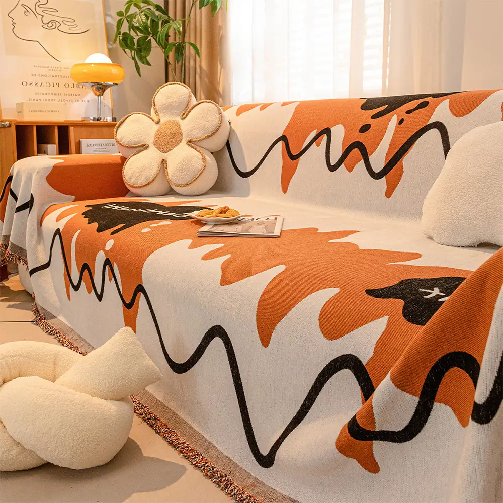 Ice Cream Wavy Chenille Scratch-Resistant Sofa Blanket Couch Cover - Image 4