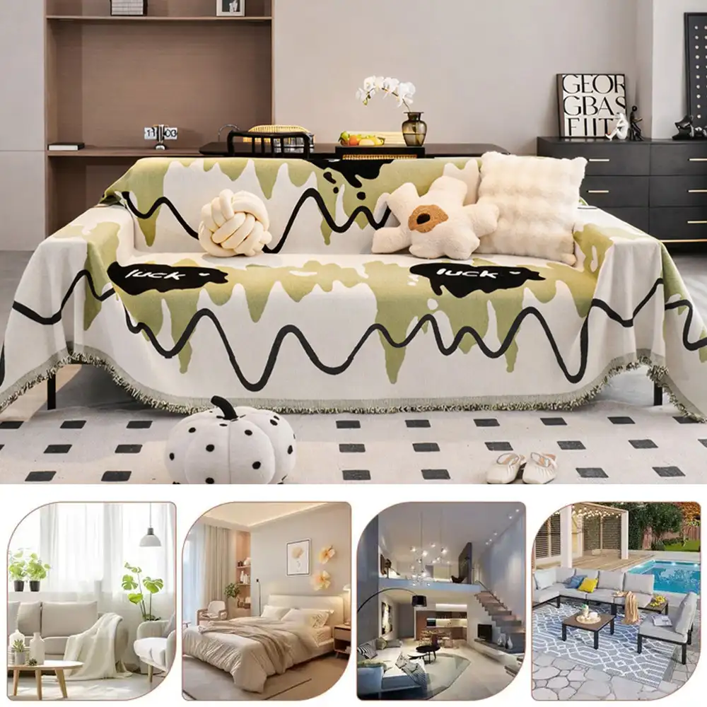 Ice Cream Wavy Chenille Scratch-Resistant Sofa Blanket Couch Cover - Image 8