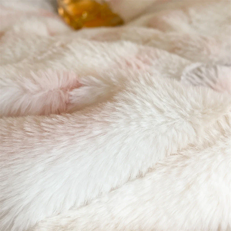 Irregular Ombre Striped Warm Thick Faux Rabbit Fur Anti-Static Bed Sheet Set - Image 4
