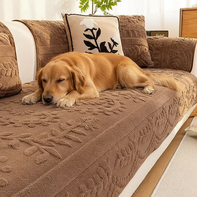Jacquard Plush Comfortable Scratch-Resistant Non-Slip Couch Cover - Image 2