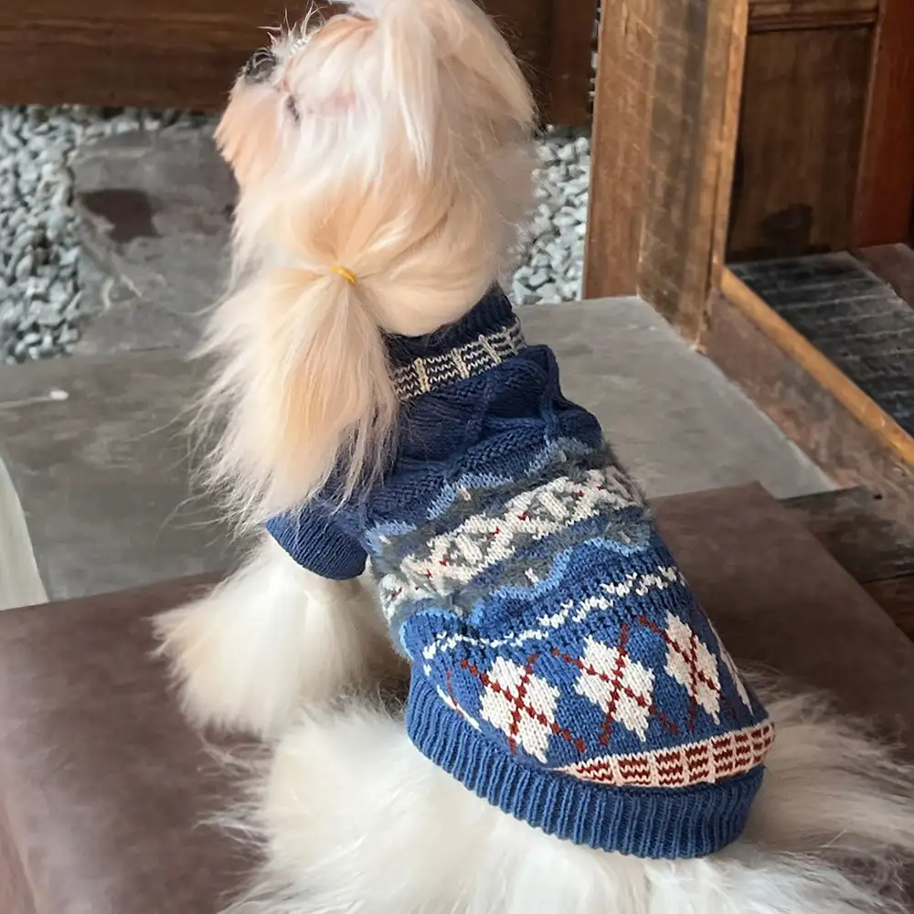 Knitted Fair Isle Diamond Dog Sweater - Image 10