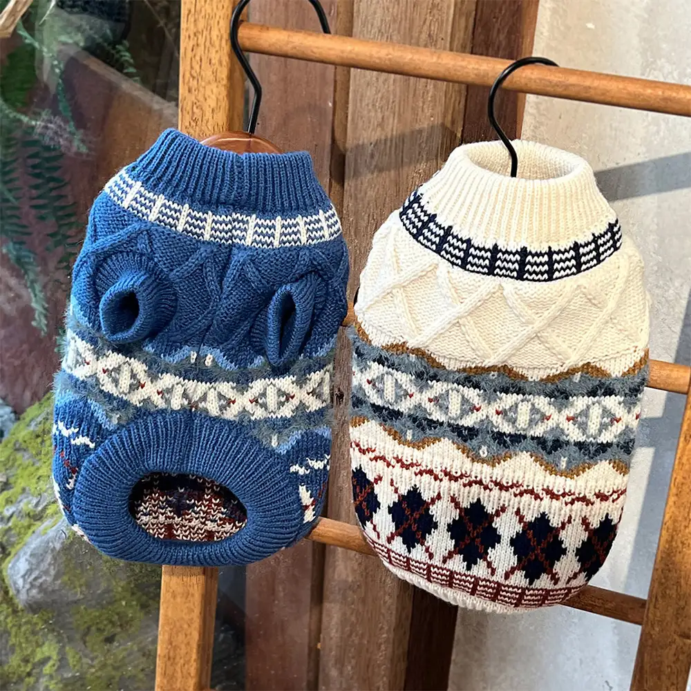 Knitted Fair Isle Diamond Dog Sweater - Image 6