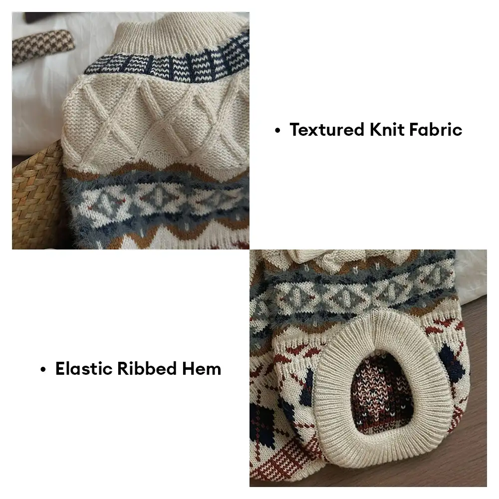 Knitted Fair Isle Diamond Dog Sweater - Image 7