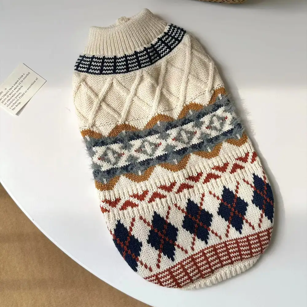 Knitted Fair Isle Diamond Dog Sweater - Image 8