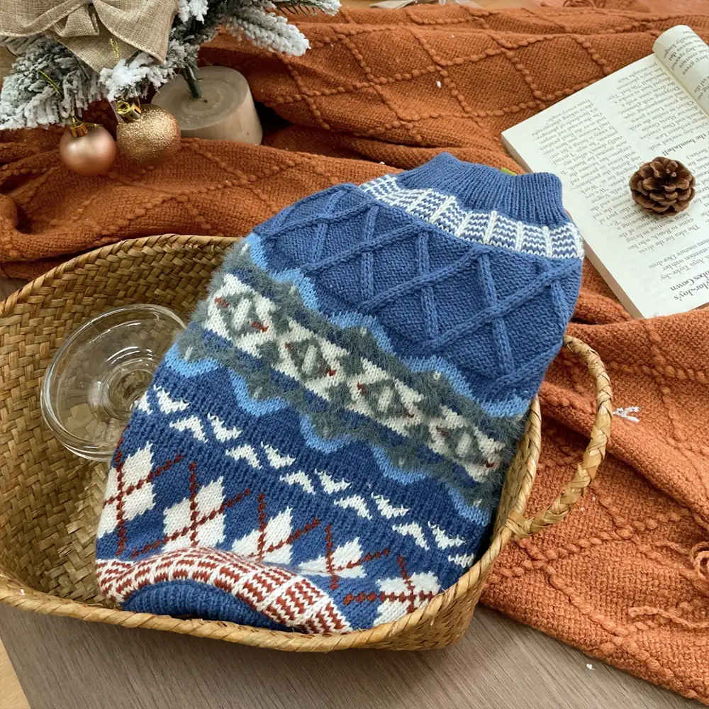 Knitted Fair Isle Diamond Dog Sweater - Image 9