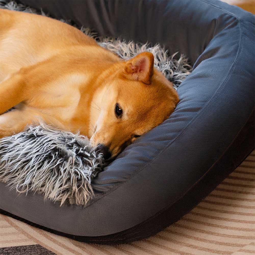 Large Washable Fluffy Cozy Bolster Dog Sofa Bed-Denim Cowboy - Image 10