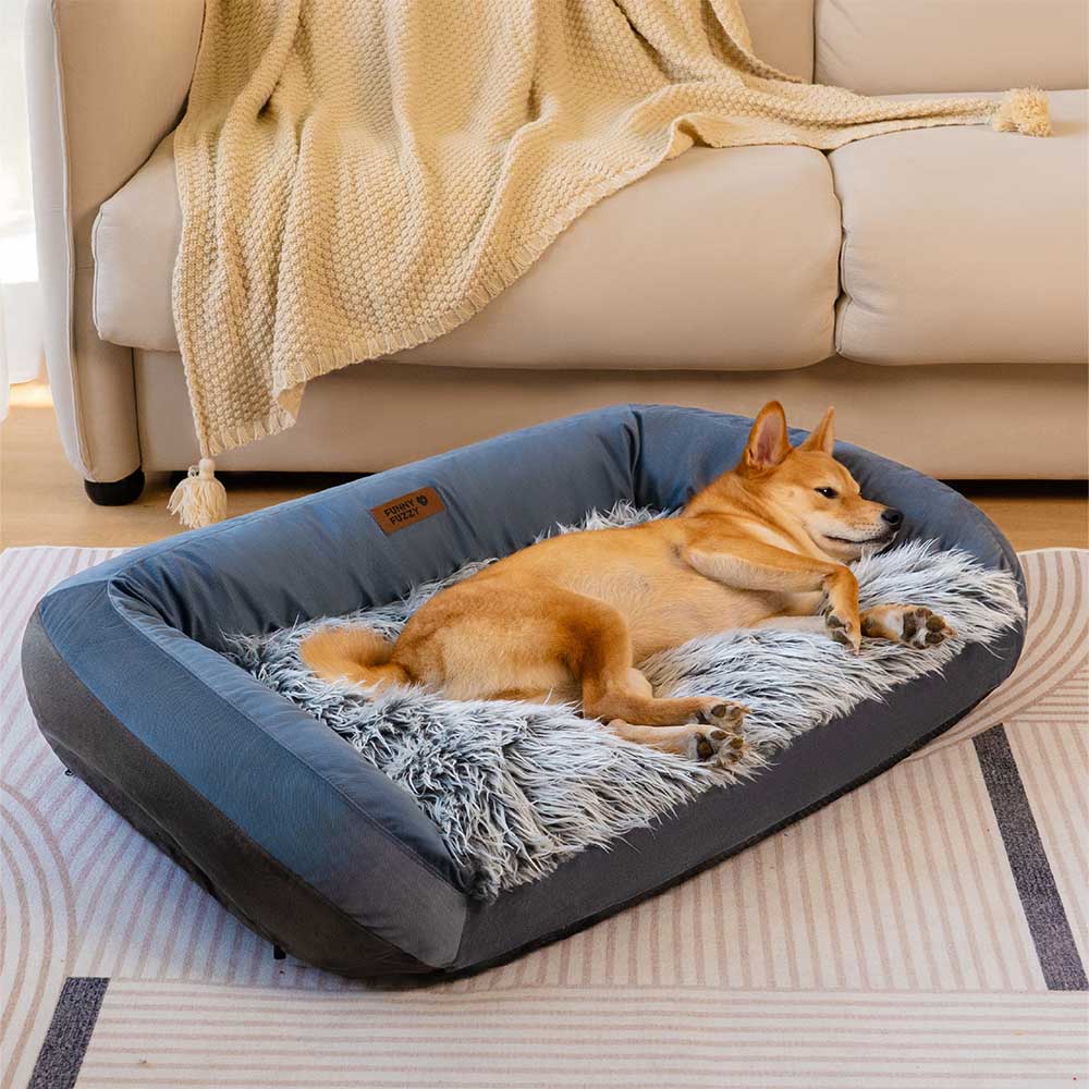 Large Washable Fluffy Cozy Bolster Dog Sofa Bed-Denim Cowboy - Image 13