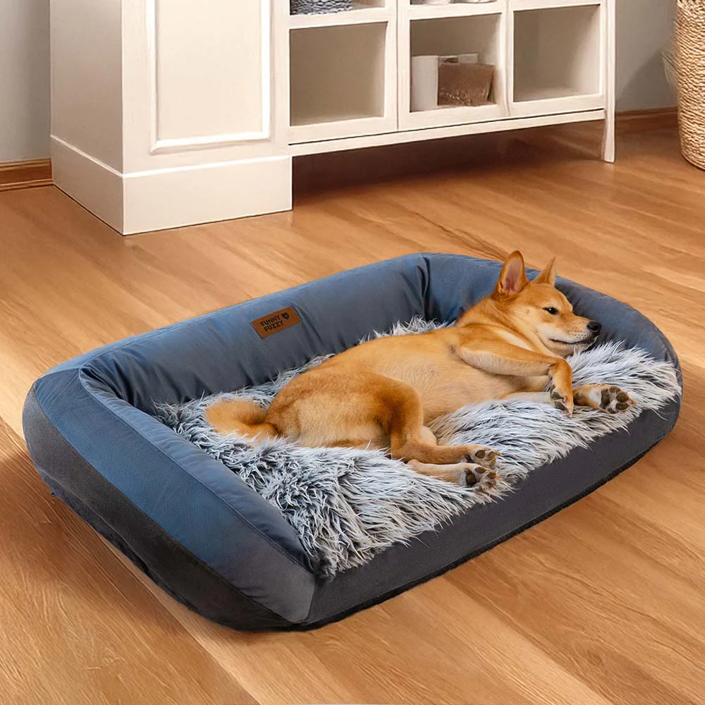 Large Washable Fluffy Cozy Bolster Dog Sofa Bed-Denim Cowboy - Image 14