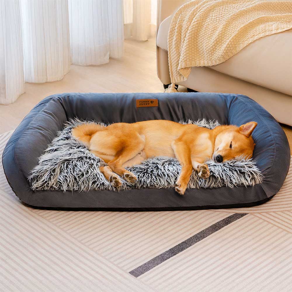 Large Washable Fluffy Cozy Bolster Dog Sofa Bed-Denim Cowboy - Image 4