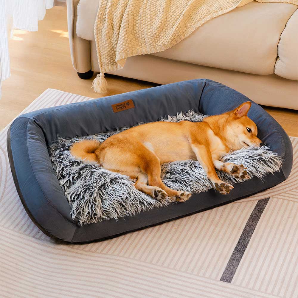 Large Washable Fluffy Cozy Bolster Dog Sofa Bed-Denim Cowboy - Image 6