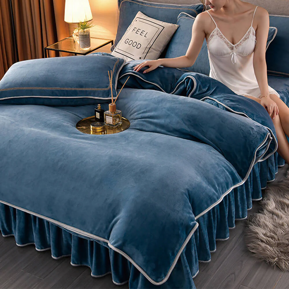 Luxury Extra Thick Warm Solid Color Milk Fleece Bed Sheet Set - Image 2