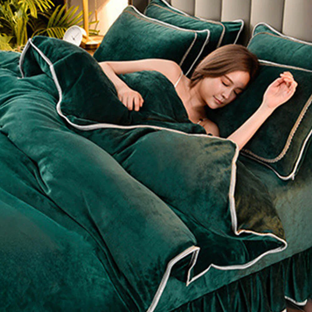 Luxury Extra Thick Warm Solid Color Milk Fleece Bed Sheet Set - Image 4