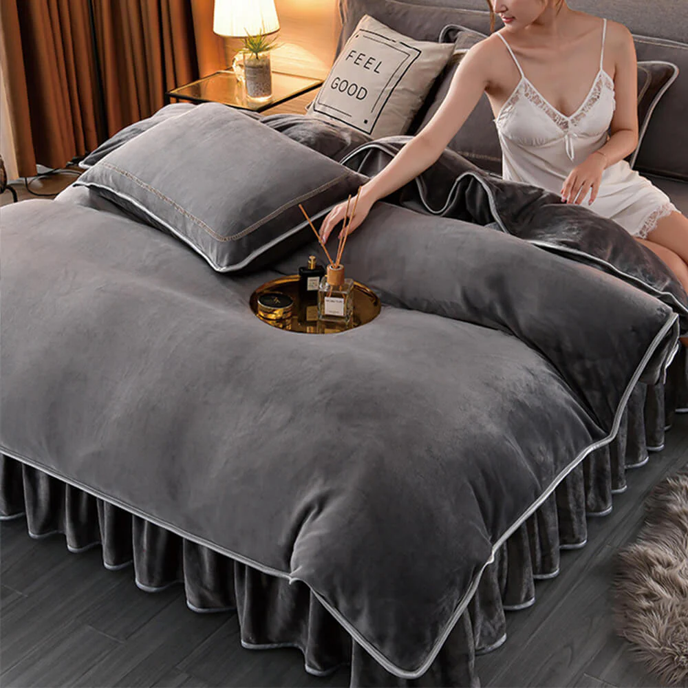 Luxury Extra Thick Warm Solid Color Milk Fleece Bed Sheet Set - Image 9