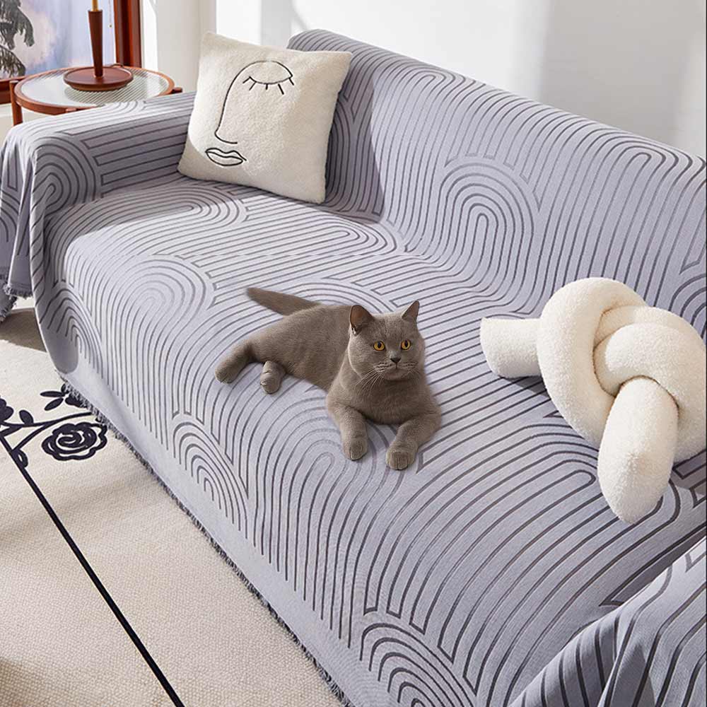 Minimalist Arch Motif Scratch-Resistant Chenille Throw Couch Cover - Image 3