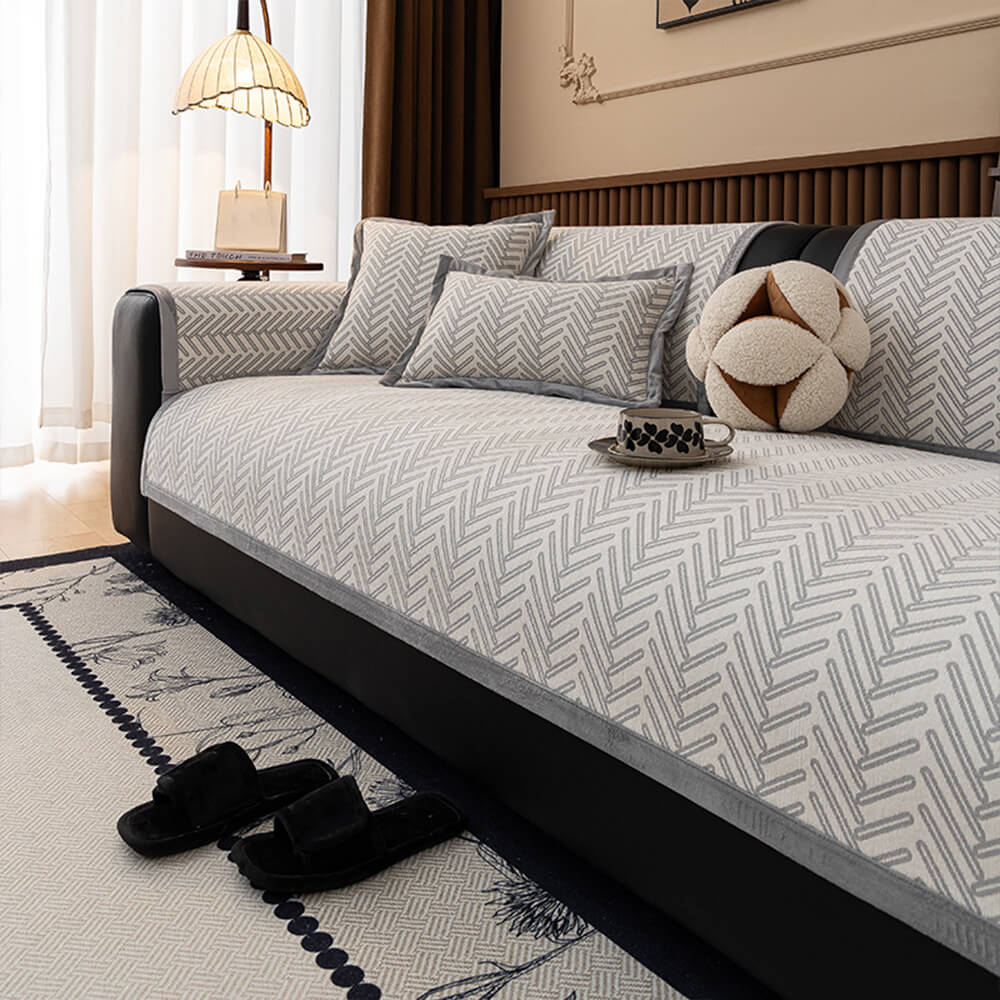 Modern Chic Herringbone Chenille Anti-scratch Non-Slip Couch Cover - Image 11