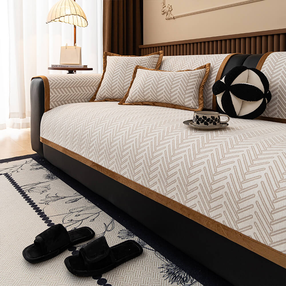 Modern Chic Herringbone Chenille Anti-scratch Non-Slip Couch Cover - Image 12