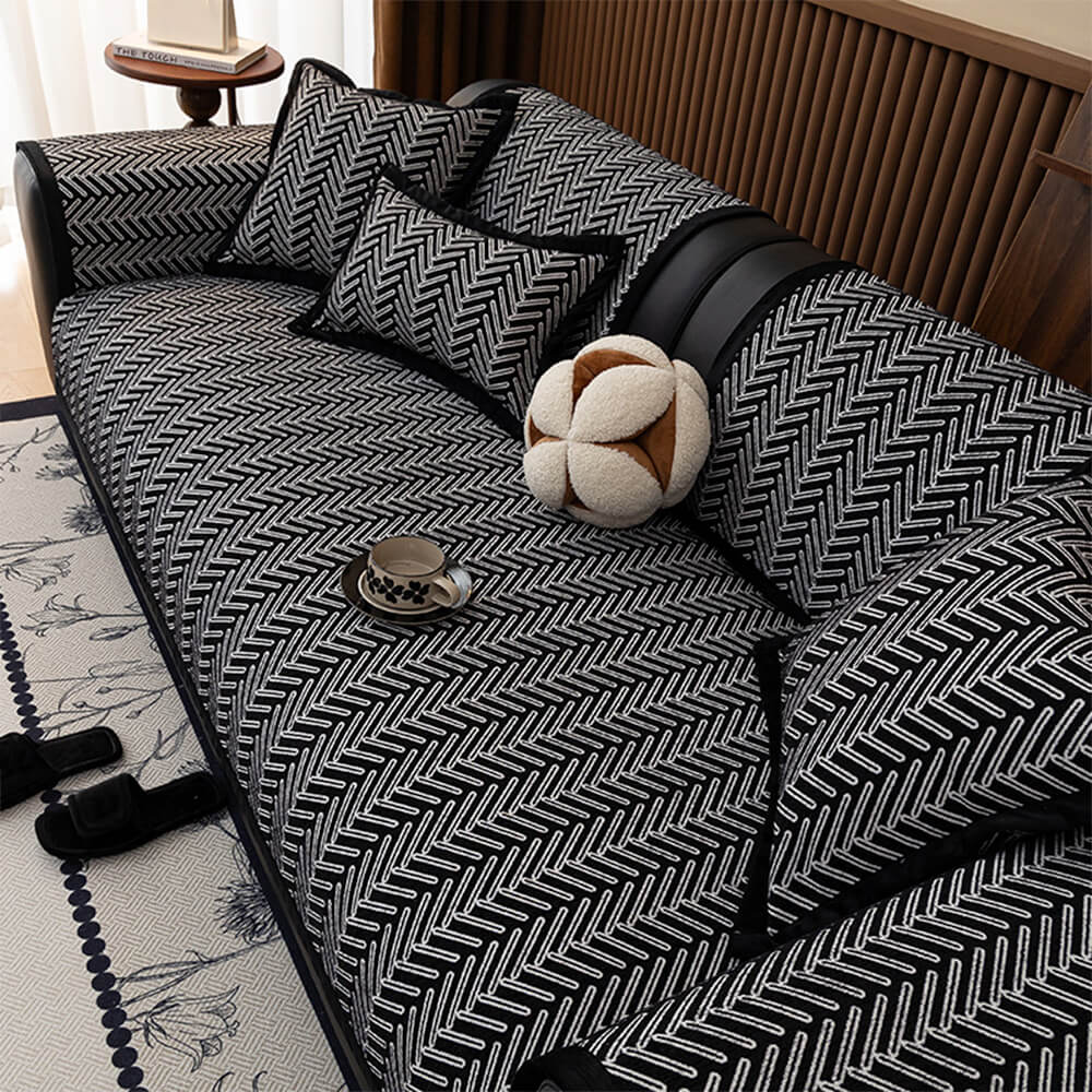 Modern Chic Herringbone Chenille Anti-scratch Non-Slip Couch Cover - Image 13