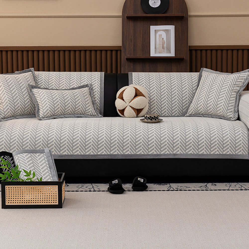 Modern Chic Herringbone Chenille Anti-scratch Non-Slip Couch Cover - Image 14