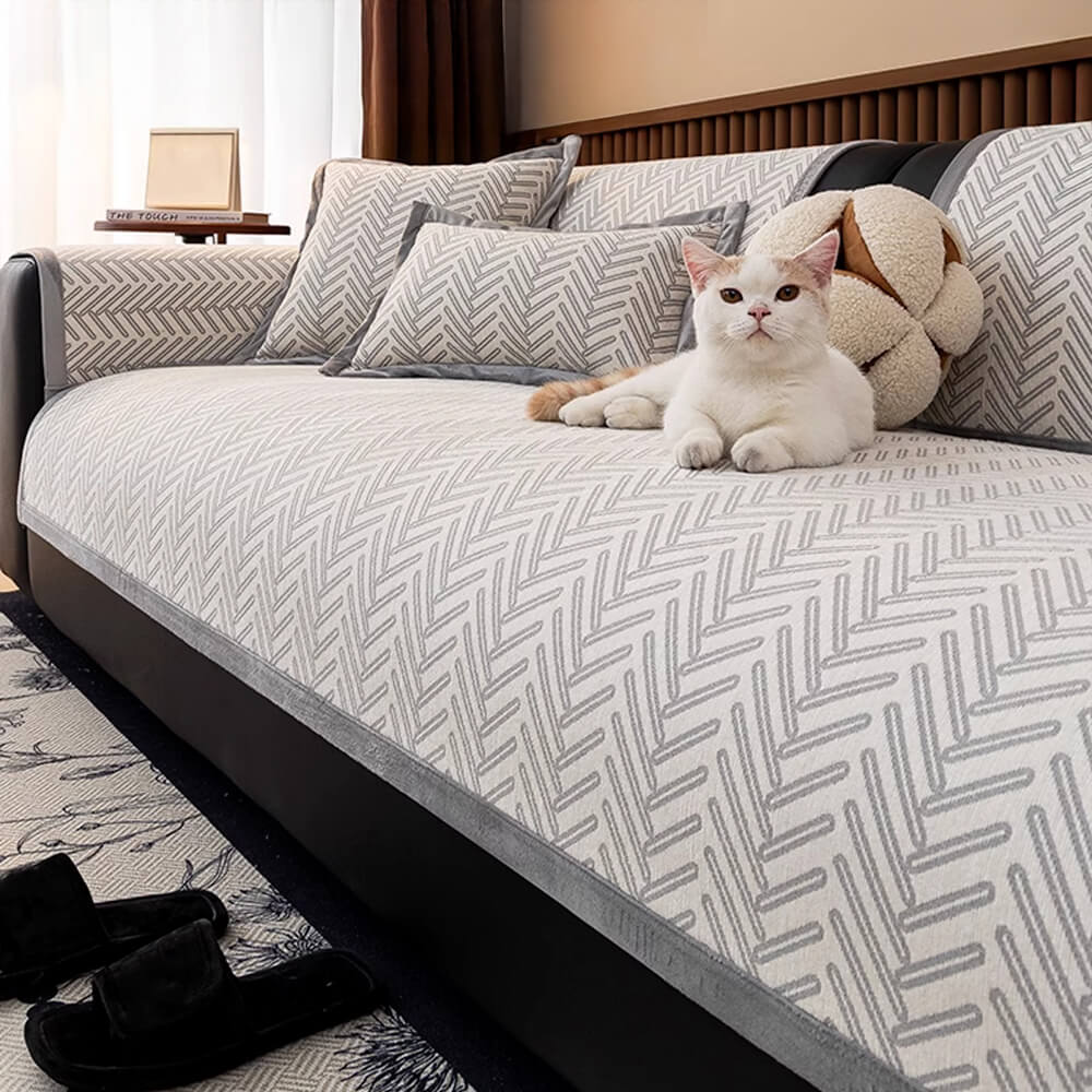 Modern Chic Herringbone Chenille Anti-scratch Non-Slip Couch Cover - Image 2