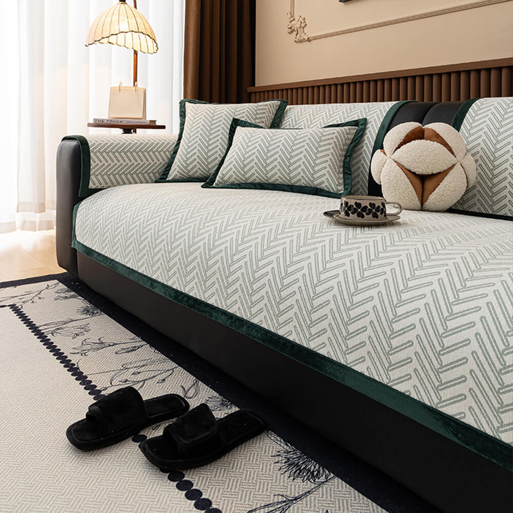 Modern Chic Herringbone Chenille Anti-scratch Non-Slip Couch Cover - Image 3