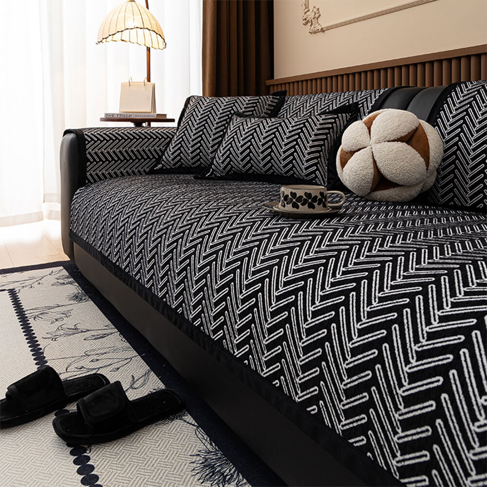 Modern Chic Herringbone Chenille Anti-scratch Non-Slip Couch Cover - Image 4