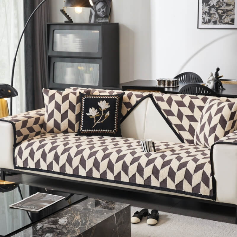 Modern Diamond Plush Sofa Decoration Non-Slip Couch Cover - Image 3