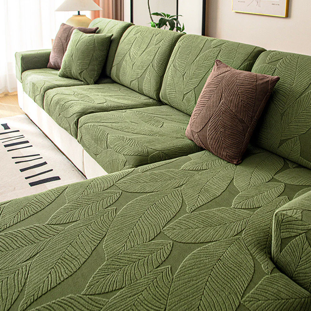 Modern Leaf Jacquard Water-Repellent Anti-Scratch Stretch Full Wrap Couch Cover - Image 10