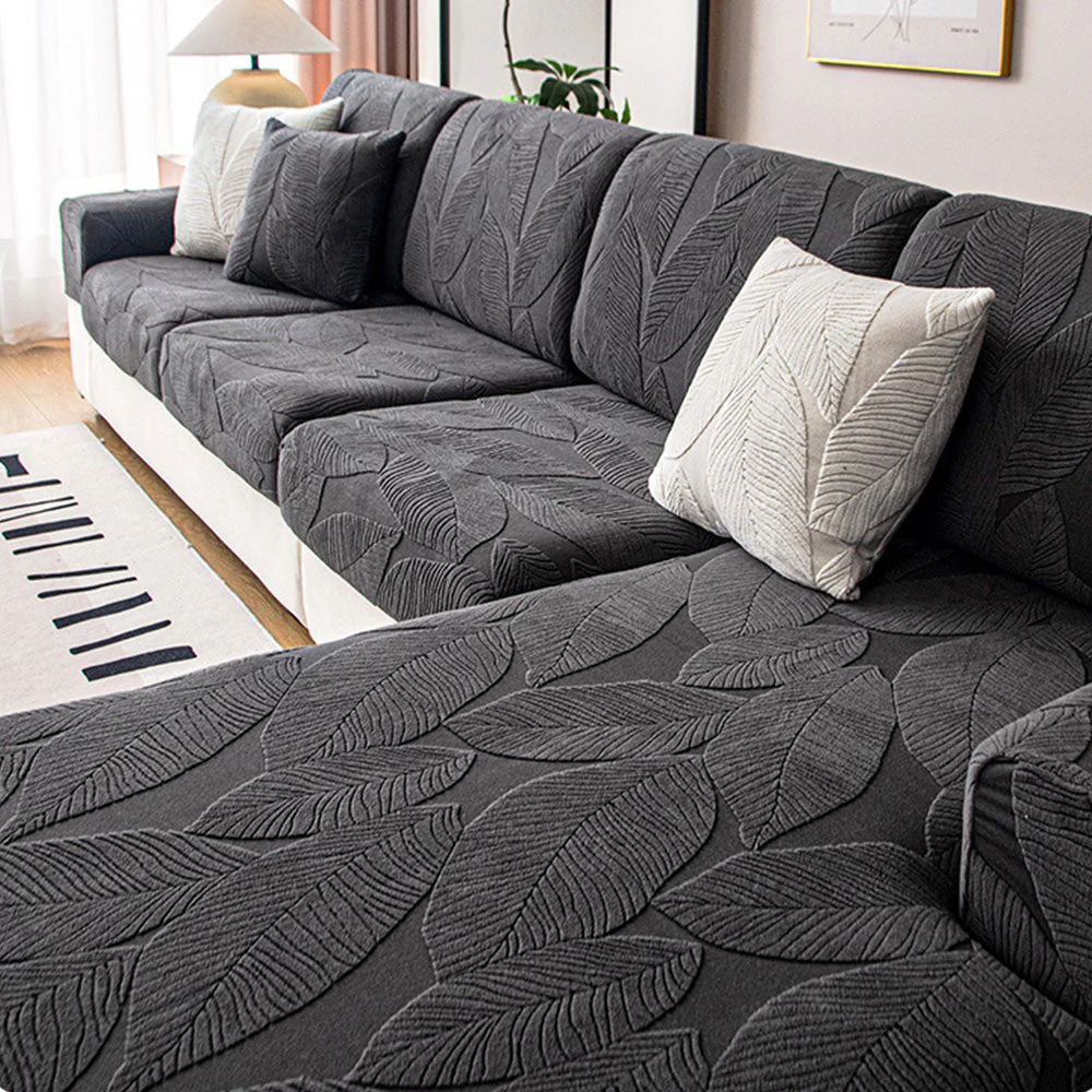 Modern Leaf Jacquard Water-Repellent Anti-Scratch Stretch Full Wrap Couch Cover - Image 11