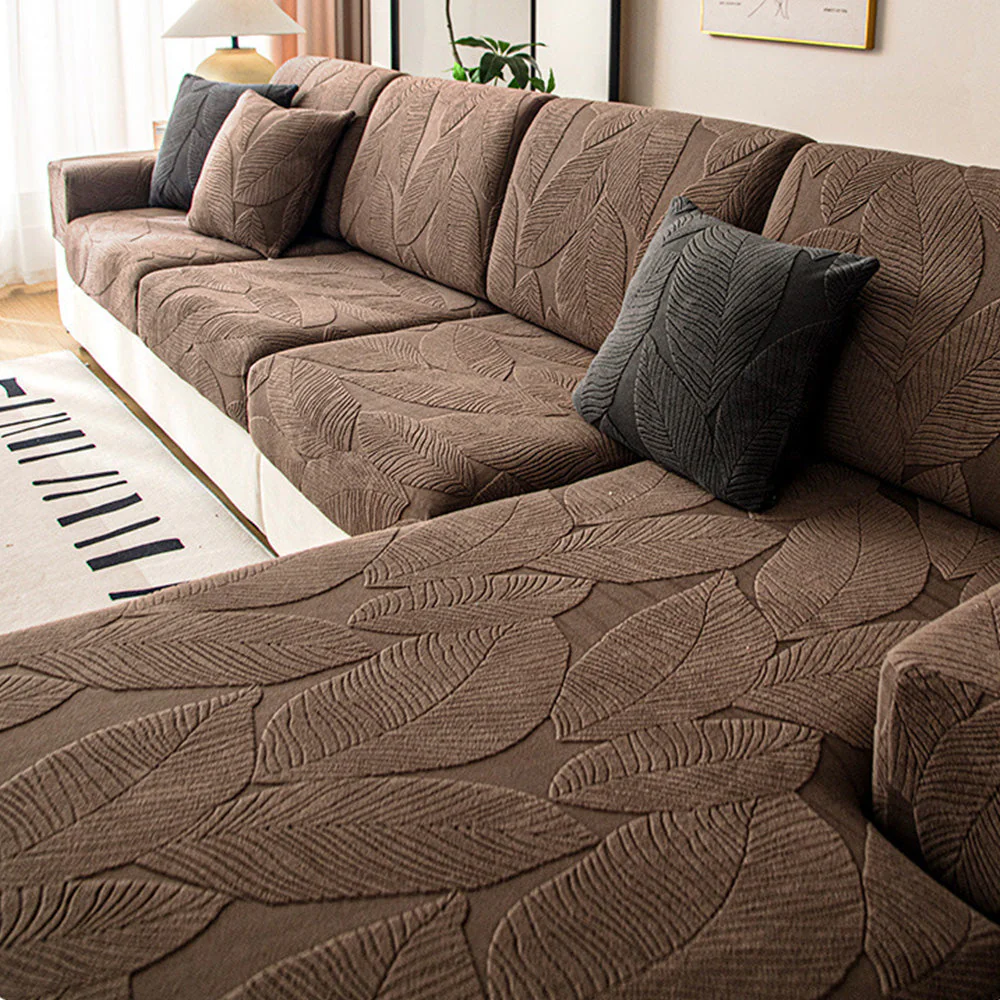 Modern Leaf Jacquard Water-Repellent Anti-Scratch Stretch Full Wrap Couch Cover - Image 12