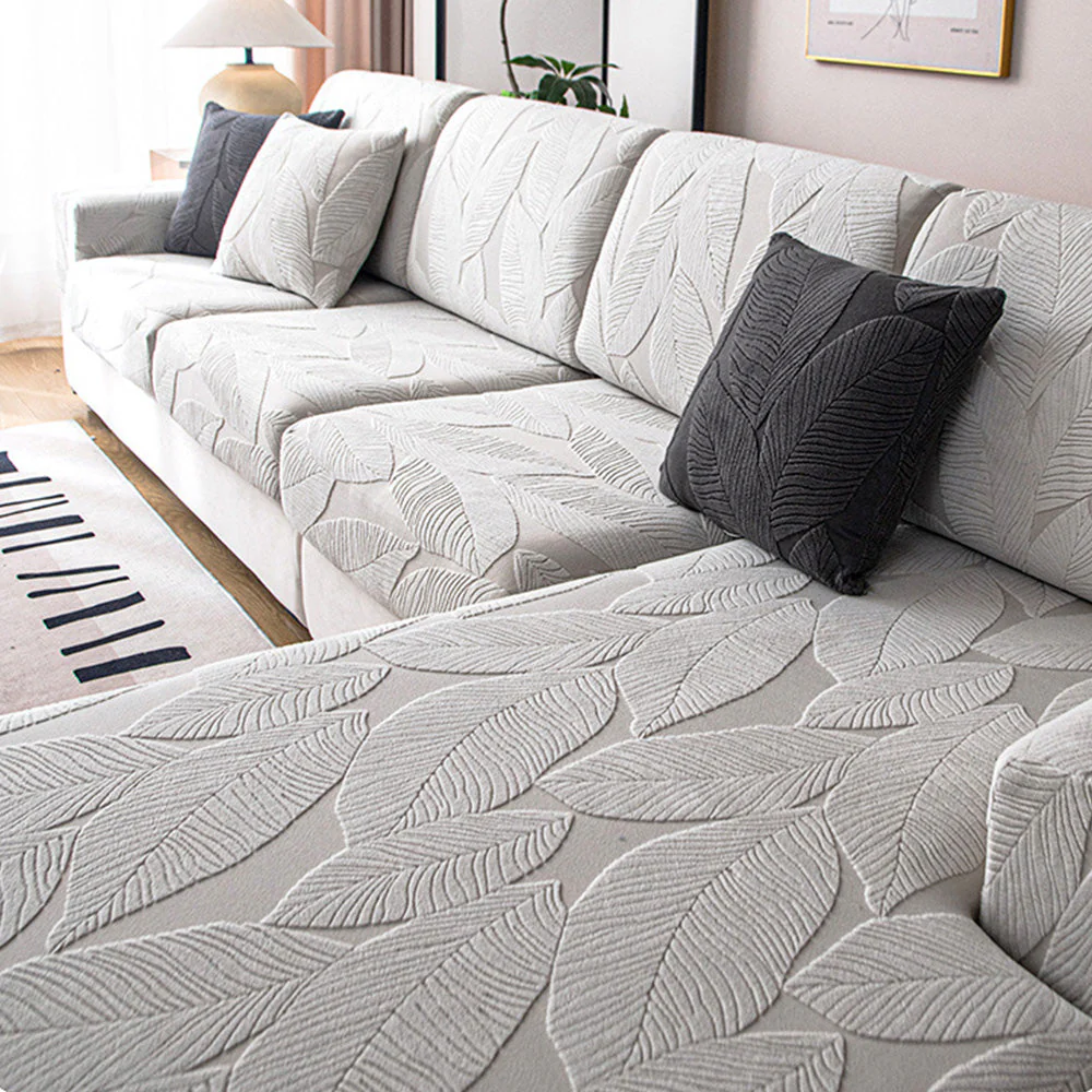 Modern Leaf Jacquard Water-Repellent Anti-Scratch Stretch Full Wrap Couch Cover - Image 13