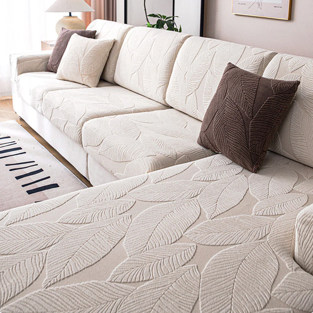 Modern Leaf Jacquard Water-Repellent Anti-Scratch Stretch Full Wrap Couch Cover - Image 14
