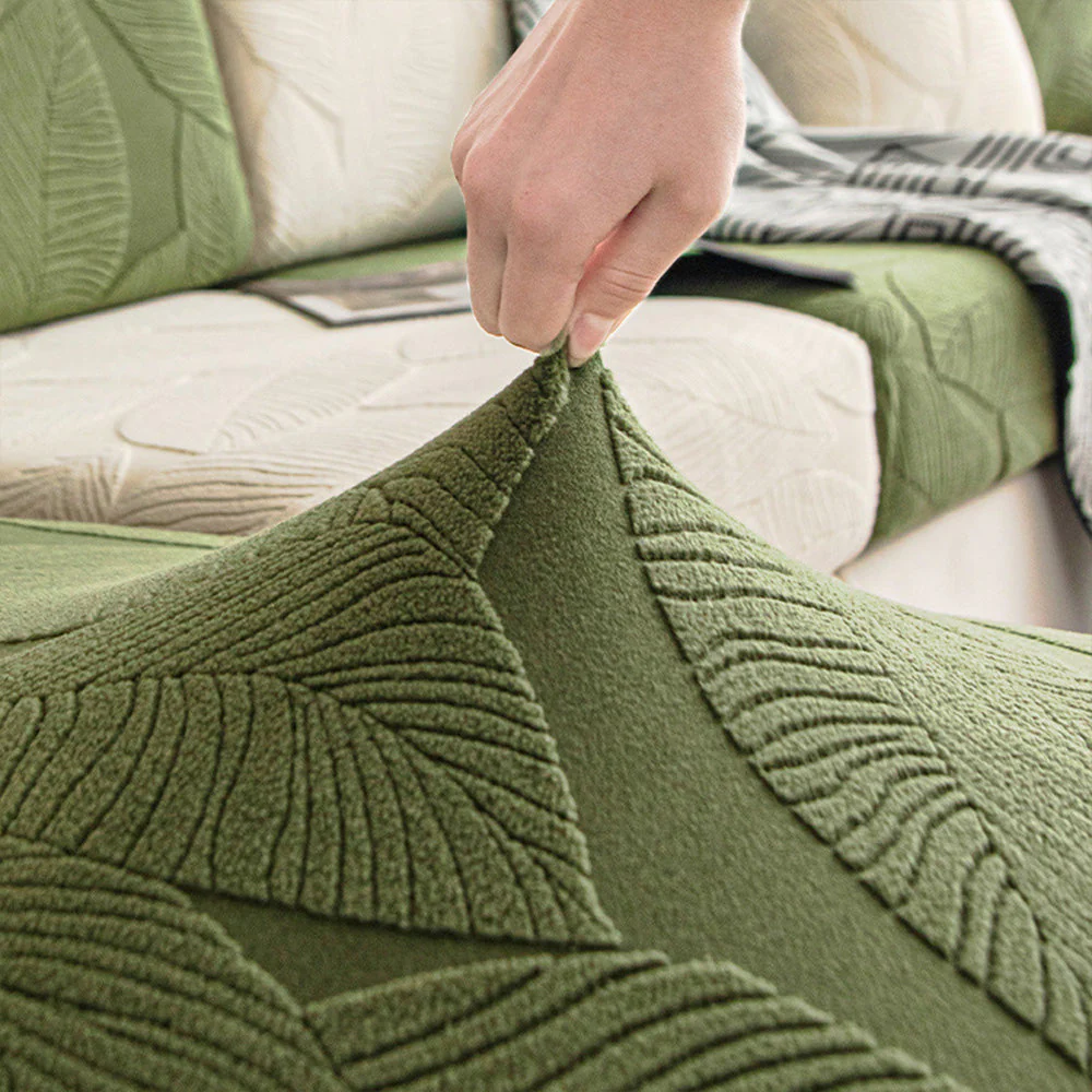 Modern Leaf Jacquard Water-Repellent Anti-Scratch Stretch Full Wrap Couch Cover - Image 3