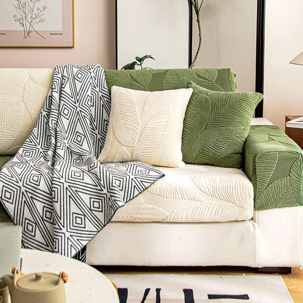 Modern Leaf Jacquard Water-Repellent Anti-Scratch Stretch Full Wrap Couch Cover - Image 8