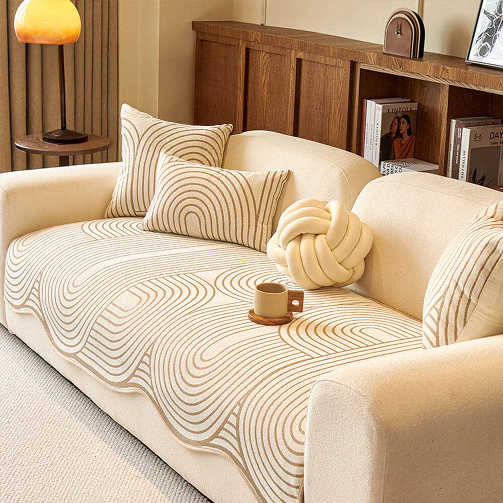Modern Lines Chenille Artistic Sofa Protector Irregular Couch Cover - Image 11