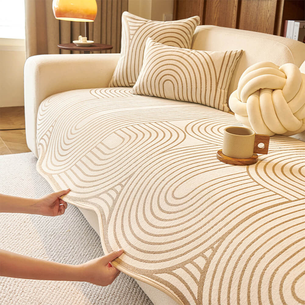 Modern Lines Chenille Artistic Sofa Protector Irregular Couch Cover - Image 5