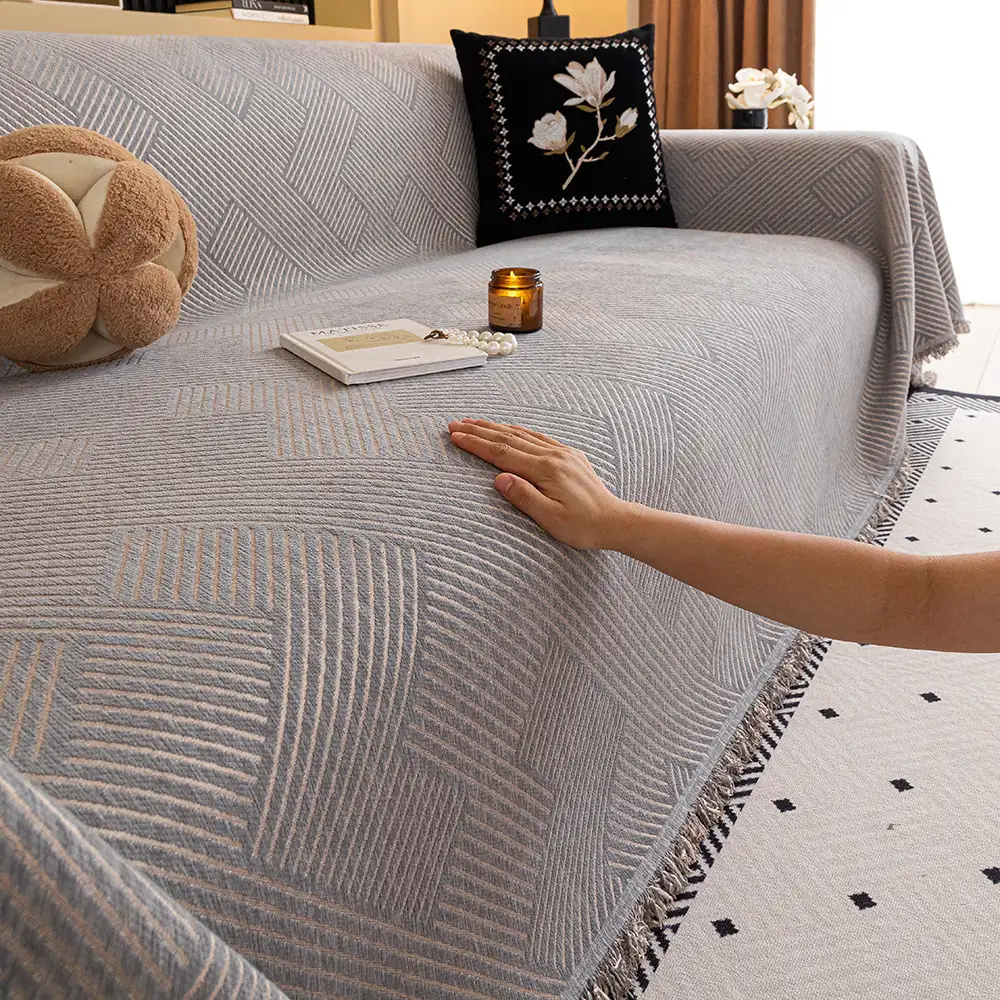 Modern Stripe Chenille Scratch-Resistant Sofa Protector Couch Cover - Image 11
