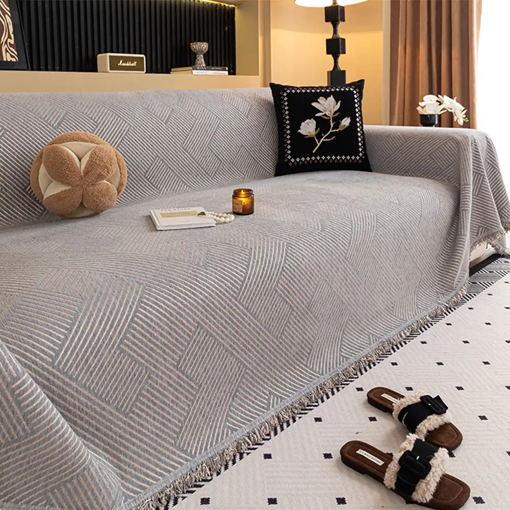 Modern Stripe Chenille Scratch-Resistant Sofa Protector Couch Cover - Image 14