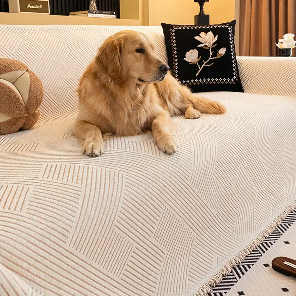Modern Stripe Chenille Scratch-Resistant Sofa Protector Couch Cover - Image 3