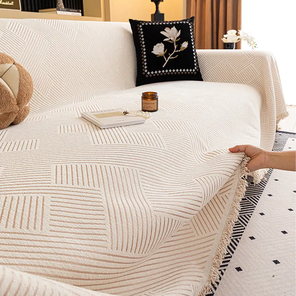Modern Stripe Chenille Scratch-Resistant Sofa Protector Couch Cover - Image 5