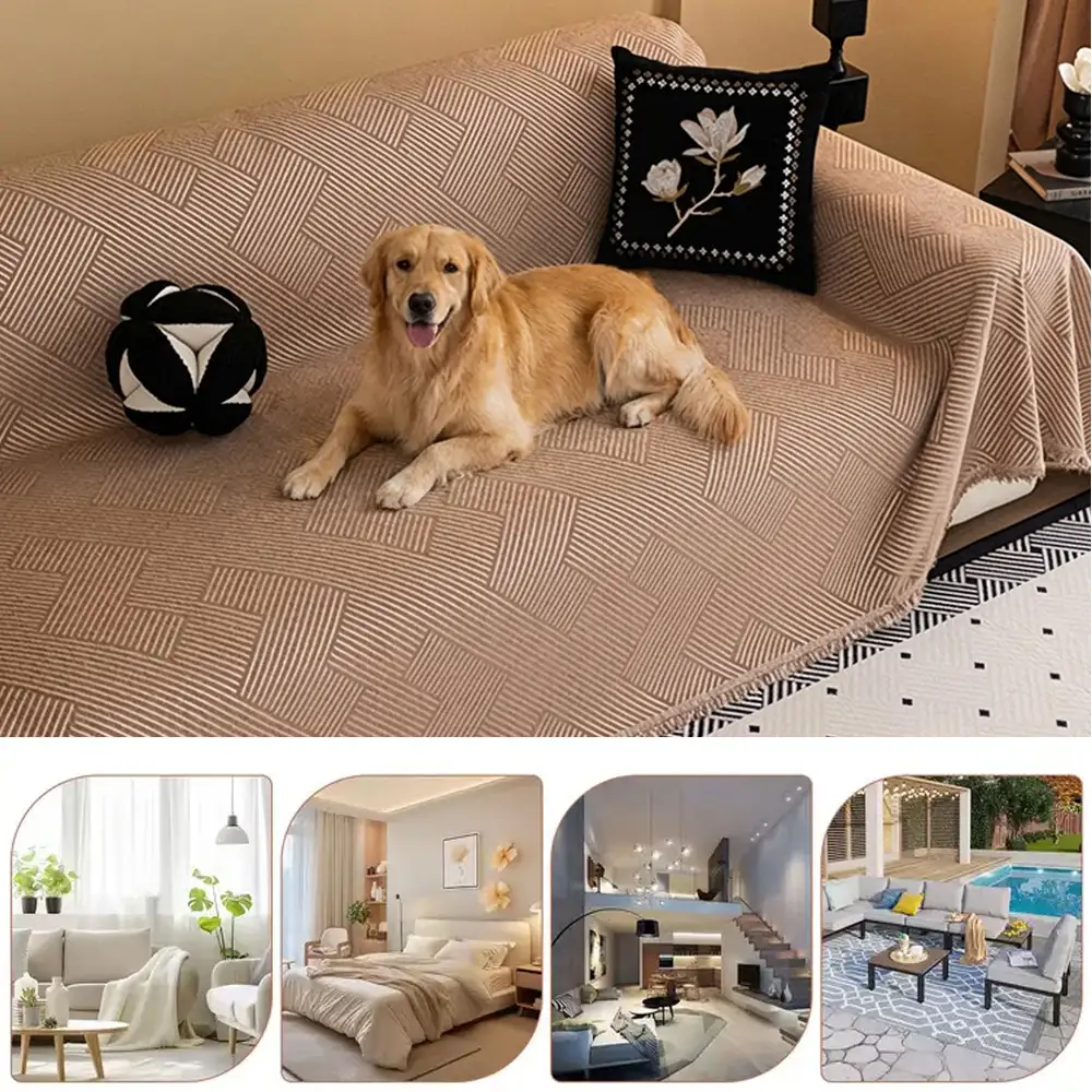 Modern Stripe Chenille Scratch-Resistant Sofa Protector Couch Cover - Image 7