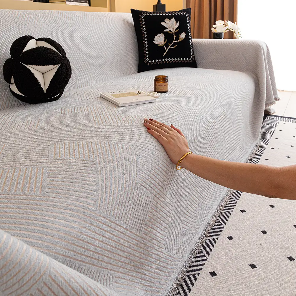 Modern Stripe Chenille Scratch-Resistant Sofa Protector Couch Cover - Image 9